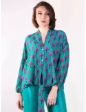 Maesta Milano Italy | Emerald green silk pull-on kimono shirt with scarf