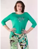 Francesca Mercuriali Green t-shirt with rhinestones ribbon for curvy