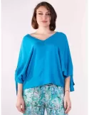 Frida Madè plain blue silk pull-on kimono blouse shirt