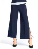 Volpato plus size dark blue ankle palazzo trousers with side splits