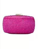 Fuchsia silk purse jewel bag with iridescent rhinestones