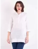 Abito camicia lunga in puro lino bianco ricamato Riva Tricot