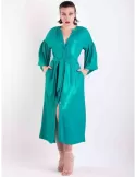 Maesta oversized emerald green iridescent blue silk long dress