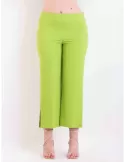 Volpato Glam | Pantaloni palazzo spacco laterale in cady verde acido