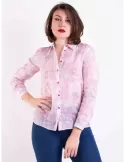 Pink floral long sleeves pure linen shirt