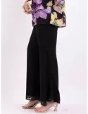 Plus size black silk palazzo trousers with side splits