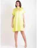 Zanetti Italy lime yellow silk satin tunic formal A-dress