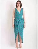 Maesta Milano pull-on low neck and split green long dress