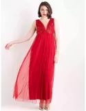 Red long sequins and mesh formal evening dress bridesmaid’s gown