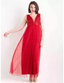 Red long sequins and mesh formal evening dress