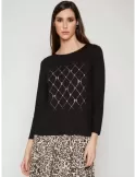 Francesca Mercuriali T-shirt nera maniche lunghe con borchie e strass