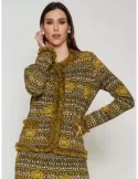 Mercuriali yellow wool crowns jacquard jacket with fringes