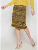 F. Mercuriali yellow wool jacquard midi skirt with fringes