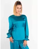 Maesta Milano Italy | Turquoise silk pull-on oversize blouse shirt