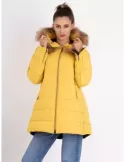 Parka giallo giaccone donna piumino cappuccio e pelliccia fino tg 60