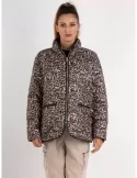 Black and spotted silk reversible hooded padded jacket