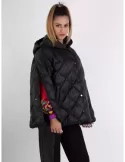 Plus size black hooded padded jacket cape open sleeves