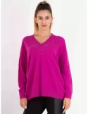 Fuchsia crystals cashmere wool oversize pull box sweater