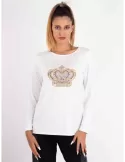 F. Mercuriali A/I | T-shirt bianca maniche lunghe con corona di strass