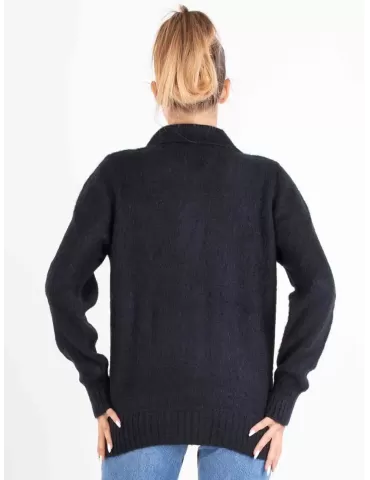 Giacca nero cardigan col collo in lana mohair