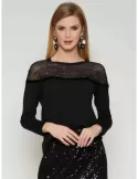 Mercuriali plain black formal shirt with mesh and rhinestones