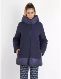 Blue Overcoat Italy | Plus size dark blue hooded long padded jacket coat