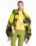 Green purple yellow merino wool cape cloak with fringes