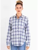 Zanetti Italy | White blue grey winter cotton fleece plaid shirt ladies