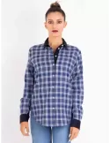 Zanetti Italy | White blue winter cotton fleece plaid shirt for ladies