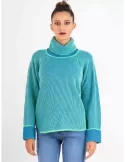 Frida Madè Women Luxury Knitwear | Petrol green sweater golden thread