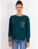 Frida Madè online | Maglia verde petrolio cashmere e seta fili dorati