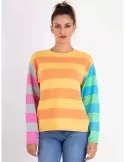 Frida Multi pastel color striped silk cashmere wool jumper sweater