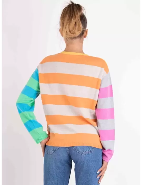 Frida Multi pastel color striped silk cashmere wool jumper sweater