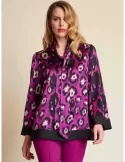 Piero Moretti fuchsia and black spots formal blouse with scarf