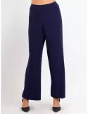 Dark blue wool and silk formal palazzo trousers with splits