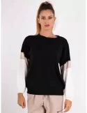 Volpato Maglieria | Pullover nero a scatola con maniche chiare e lurex