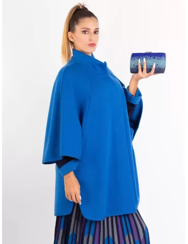 Aldo Colombo Mantella elegante blu jersey di pura lana punto Milano