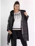 Animal print lining black hooded padded jacket fur profiles