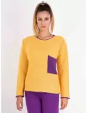 Frida Madè online | Maglione giallo e viola a rovescio in lana alpaca