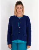 Frida Madè Baby alpaca merino bouclè blue cardigan jacket jewel button