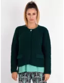 Frida Madè Online | Giacca Cardigan bouclè lana alpaca verde e strass