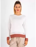 Milky white plain merino all wool sweater brown profiles | Riva Tricot