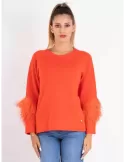 Riva online Italian knitwear | Orange wool sweater jumper with feathers