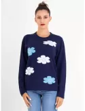 Riva Tricot A/I 2023-24 | Maglione blu lana cashmere con intarsi fiori