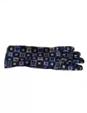 Black and royal blue geometric pattern velvet gloves