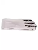 Animal printed inner fingers milky white pile gloves