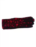 Red little hearts pattern black pile fashion gloves