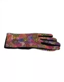 Hippie light flowers pattern black pile fashion gloves