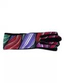 Red purple green striped pattern black pile fashion gloves