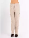 Tricot Chic | Beige velvet striped cargo long trousers | Plus size available